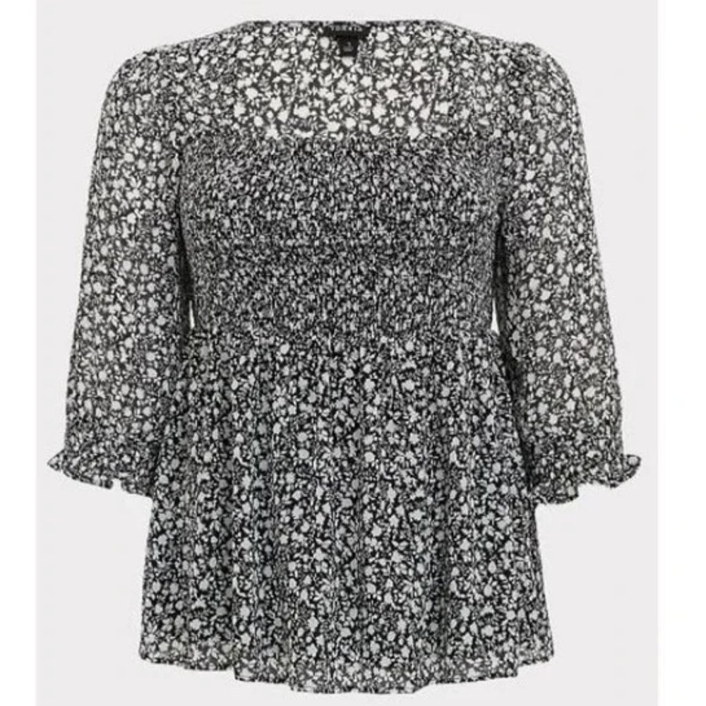 Ditsy floral chiffon smocked top